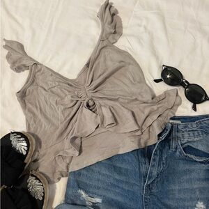 Jolie Light Gray Ruffled Crop Top